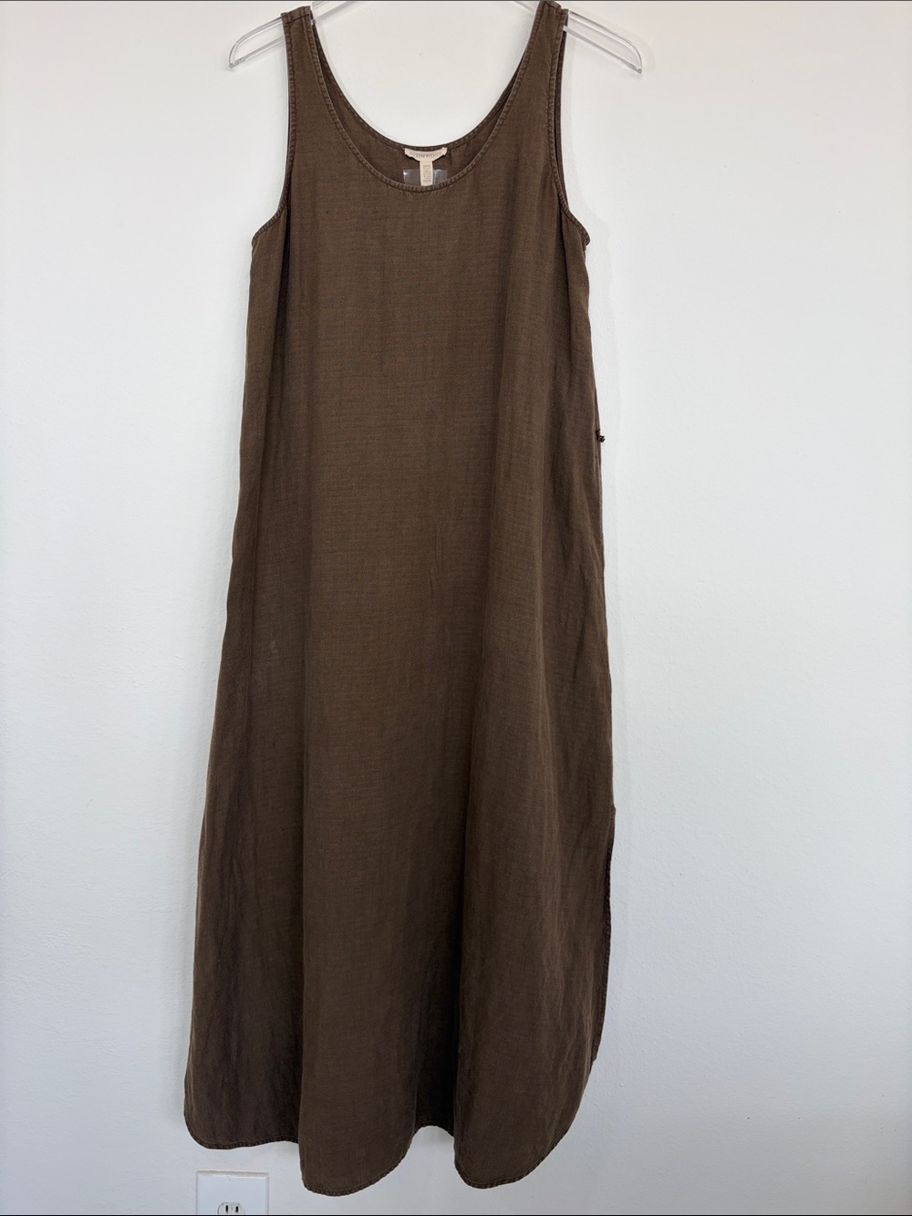 Eileen Fisher Brown Sleeveless Linen Maxi Dress - Picture 1 of 7
